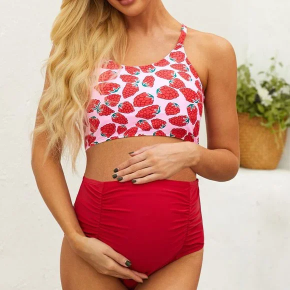 NEW 2 Piece Maternity Red Raspberry Swim Suit - Picture 4 of 9